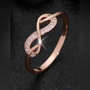 NEW Rose Gold Infinity Ring with CZ diamonds, size 6